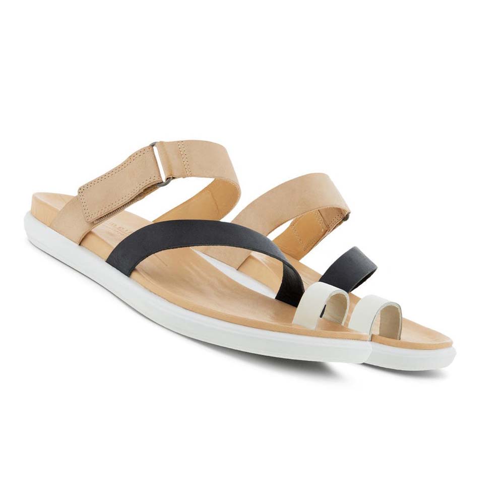 Women's Ecco Simpil Flat Toe-loop Sandals White / Black | Canada 193WNB